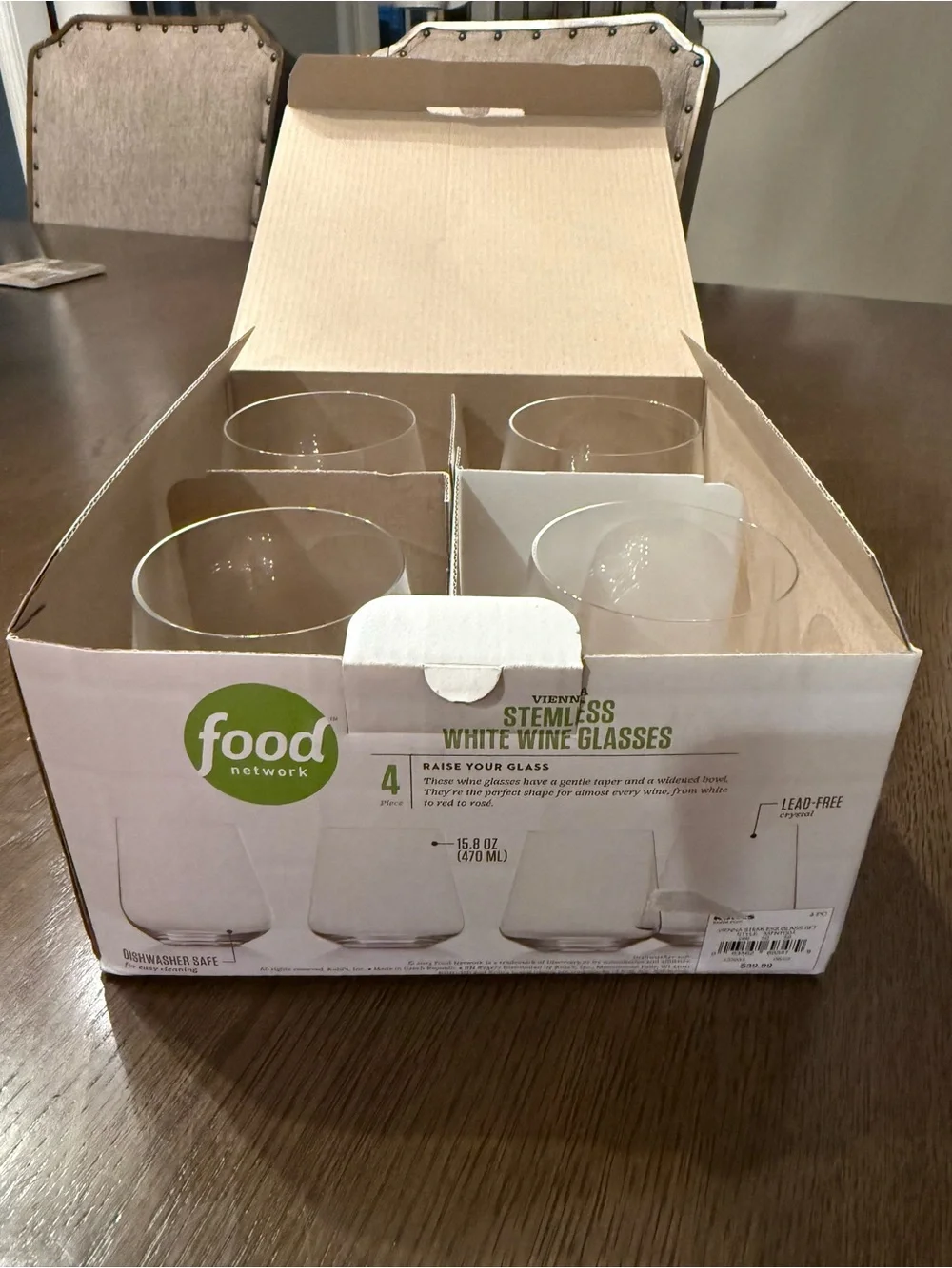 Food Network Clear Stemless White Wine Crystal Glasses - Set of 4